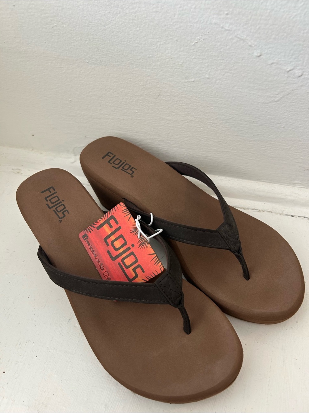 Flojos wedge Brown Footbed with Dark Brown Straps Women's Flip Flop Sandals